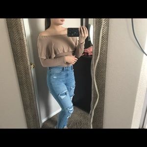 Tan off the shoulder shirt